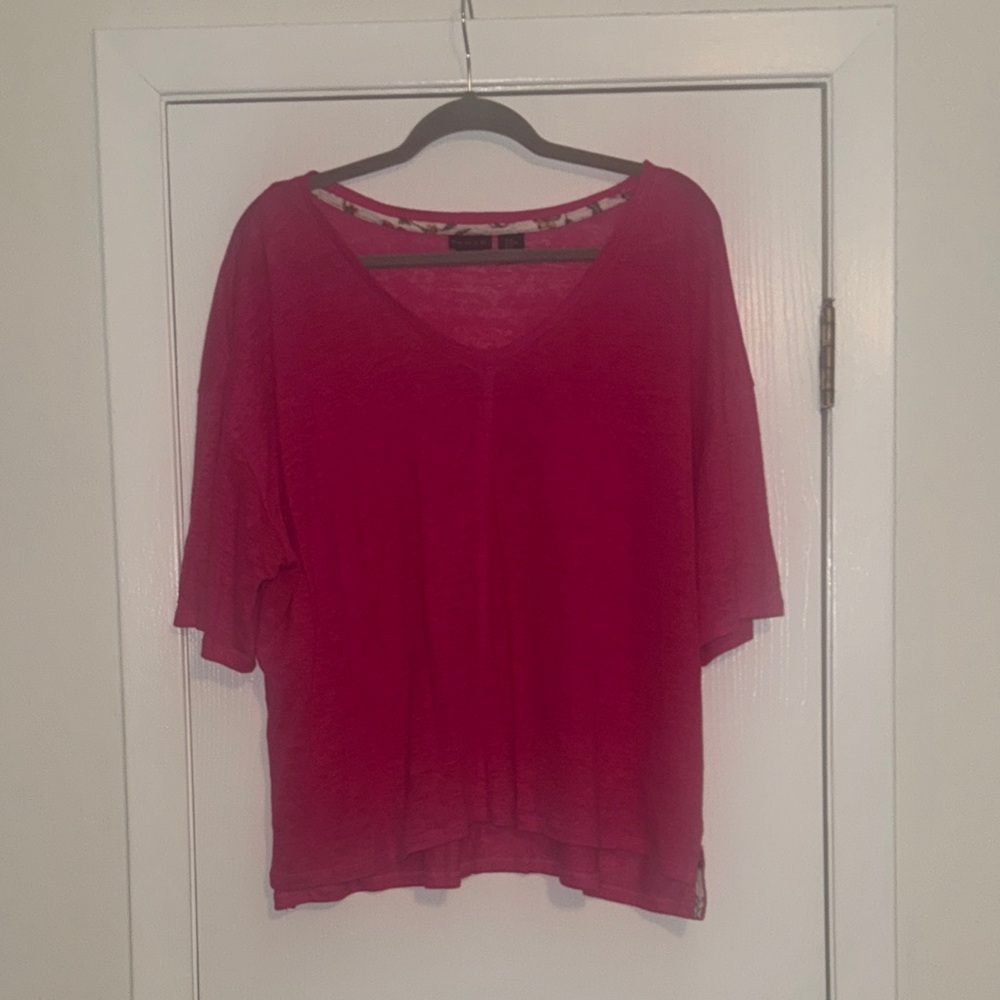 Tahari Women's Deep Pink V-Neck Short Sleeve Top